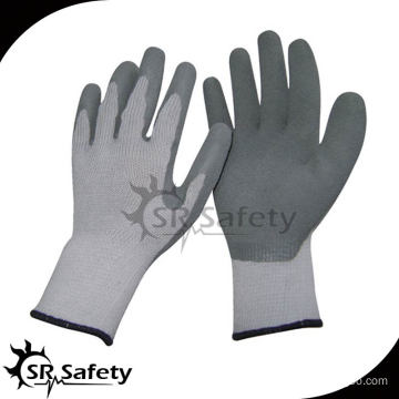 SRSAFETY 10 Gauge Grey Polycotton Liner Coated Grey Latex women in rubber gloves